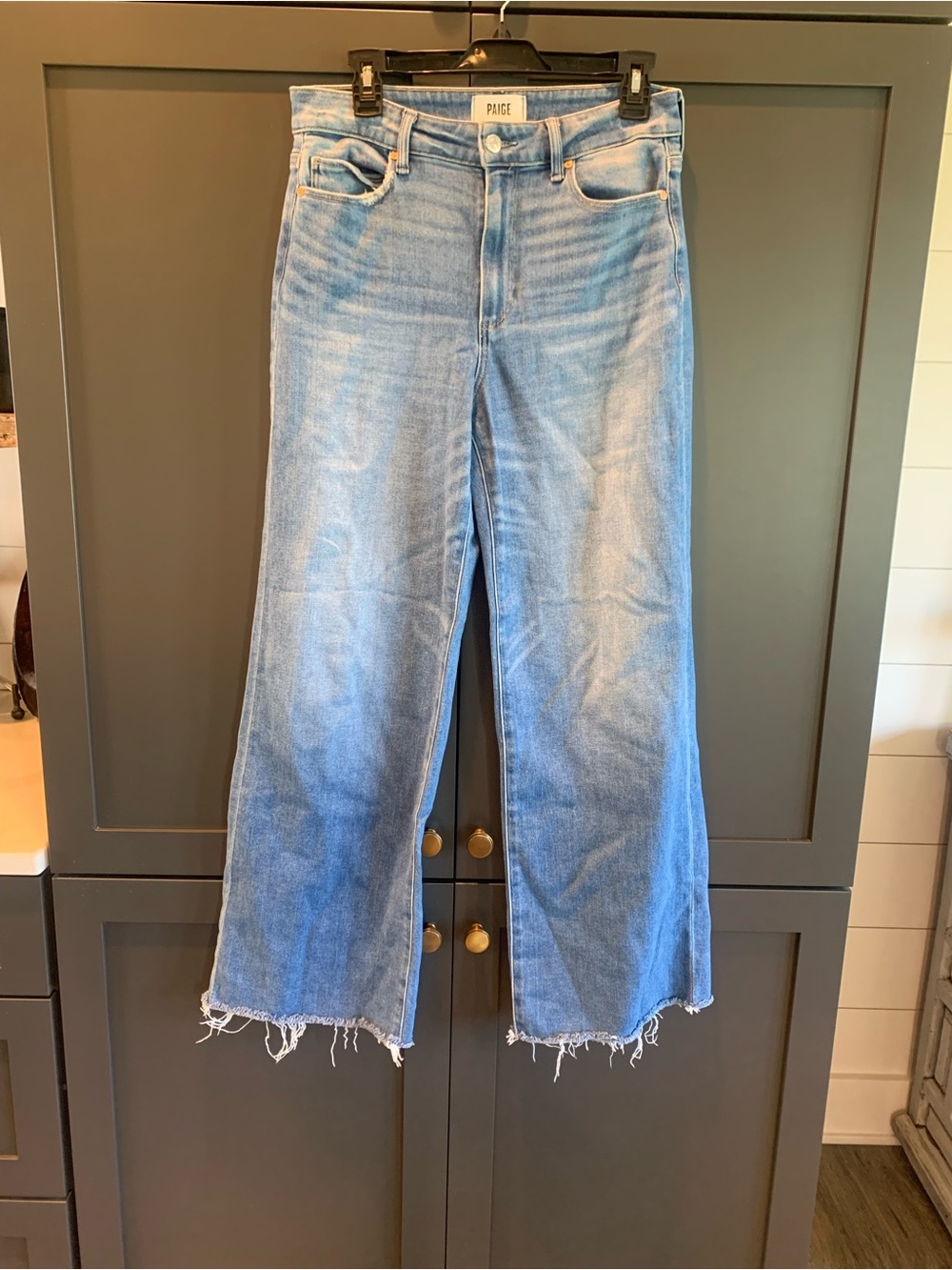 PAIGE Anessa 31” Light Blue Wide-Leg Raw Hem Jeans